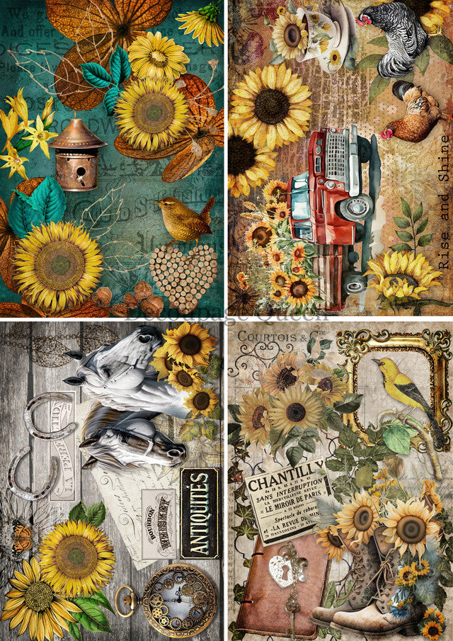 Country Sunflowers 4 Pack Rice Paper - Decoupage Queen