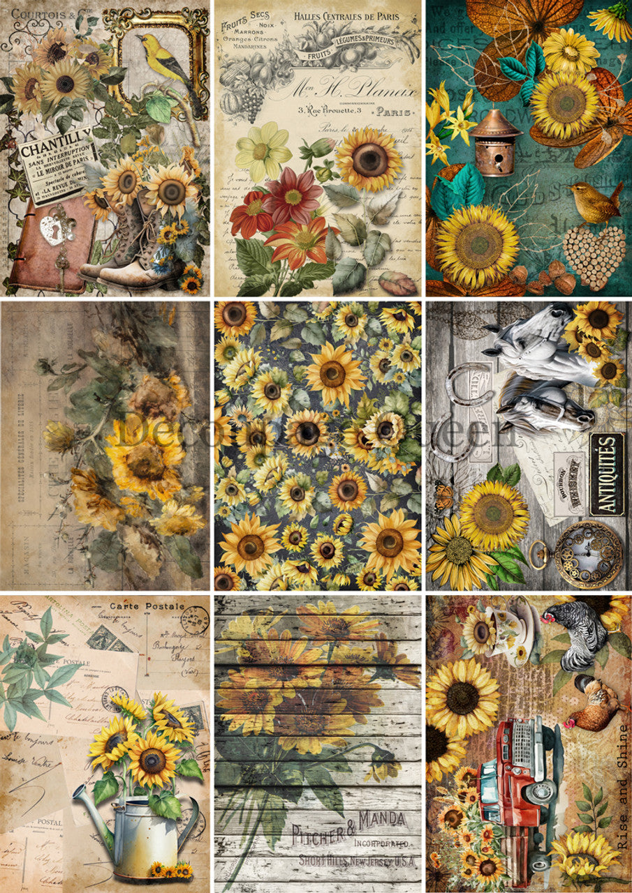 Sunflowers Journaling Cards Rice Paper -  Decoupage Queen