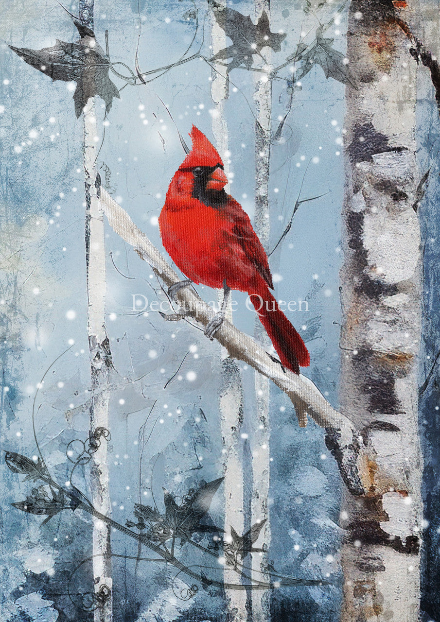 Hand Painted Cardinal Rice Paper- Decoupage Queen