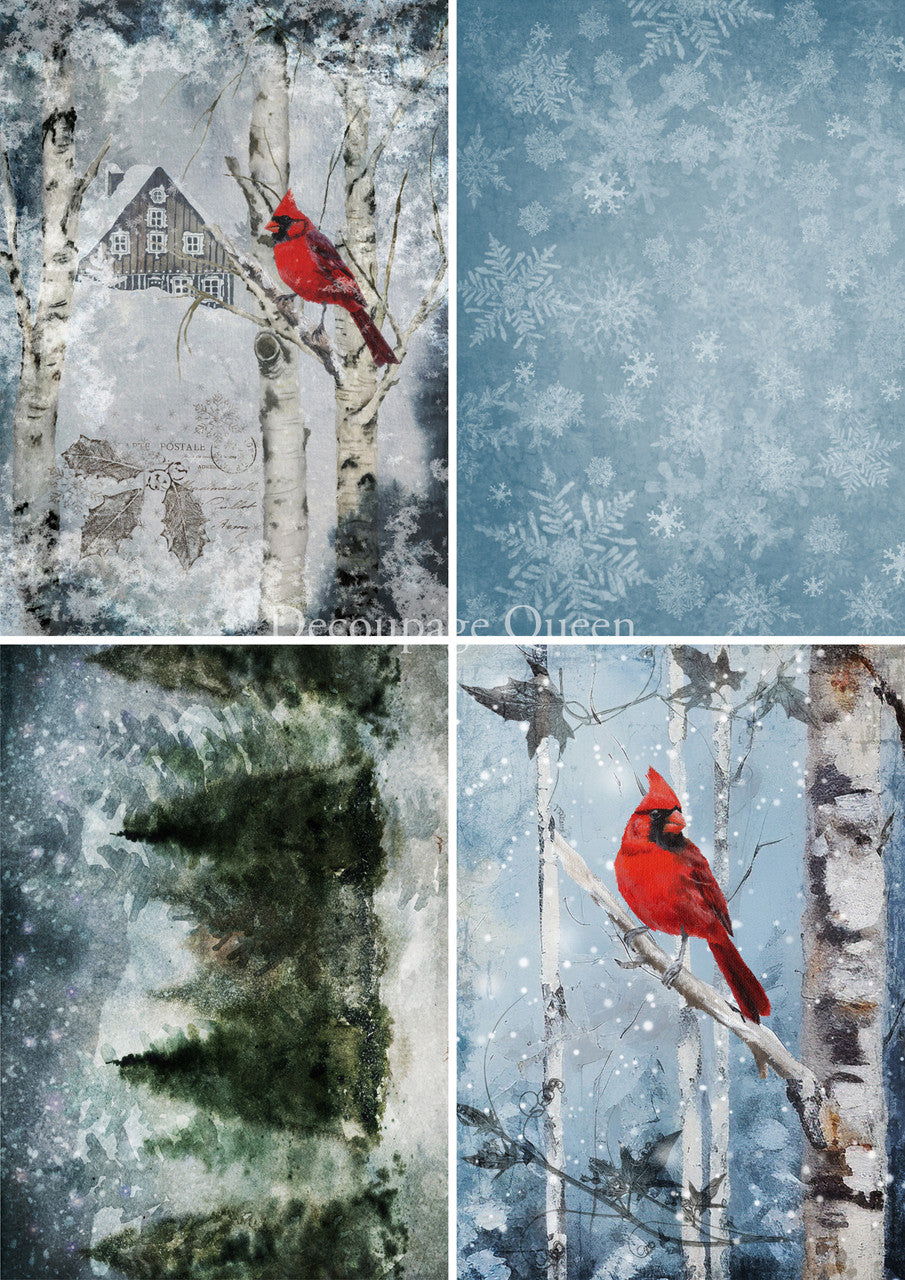 Cardinals 4 Pack Rice Paper - Decoupage Queen