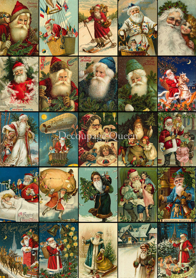 Advent Santas Rice Paper- Decoupage Queen