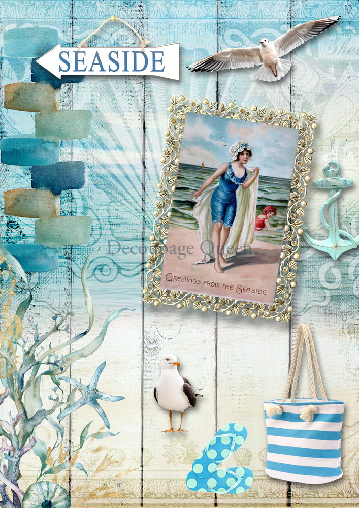 Greetings from the Seaside Rice Paper - Decoupage Queen