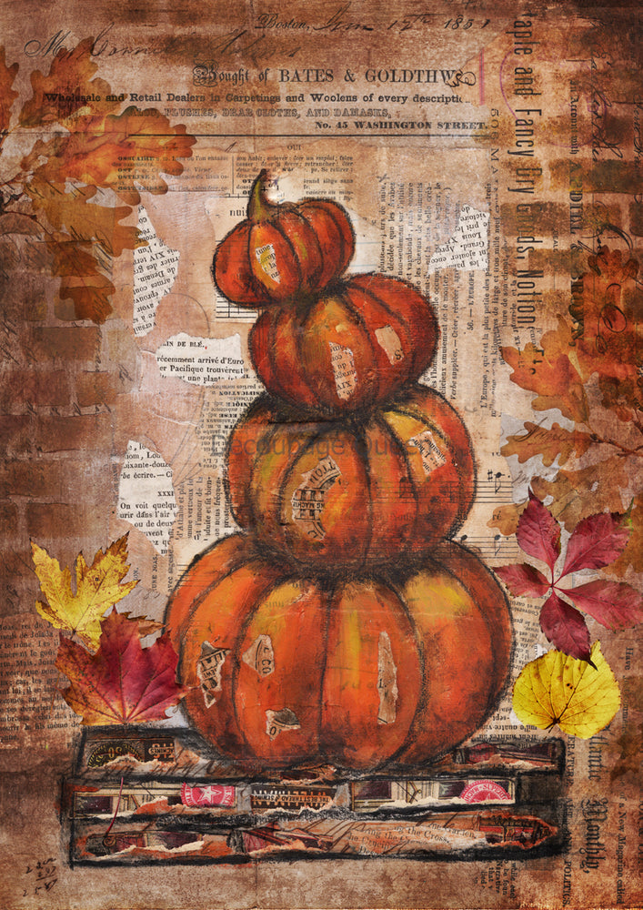 Grunge Pumpkins Rice Paper - Decoupage Queen