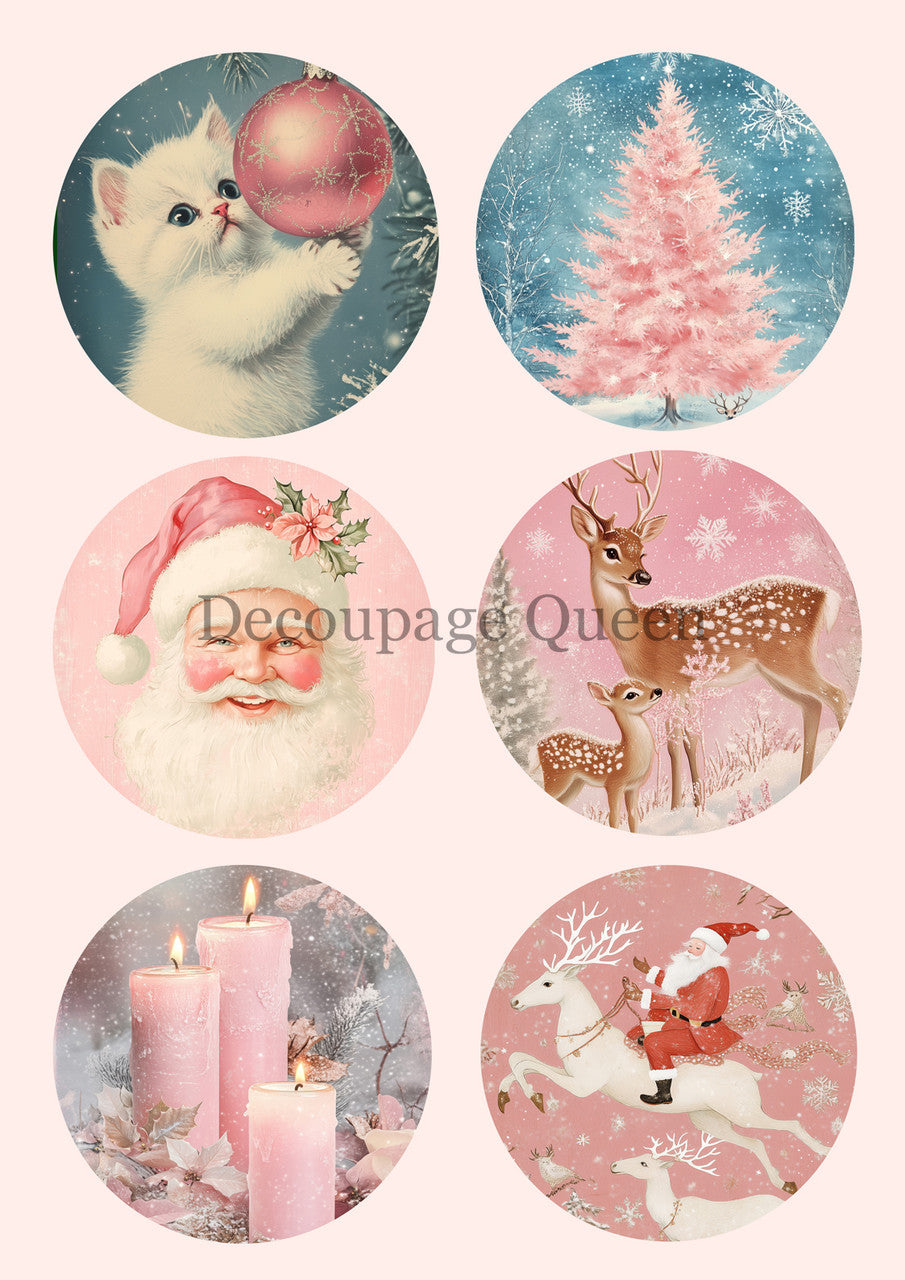 Pink Winter Ornaments Rice Paper - Decoupage Queen