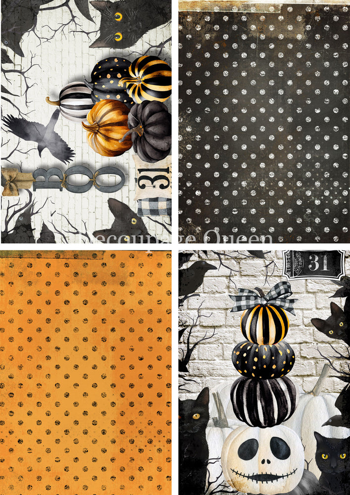 Orange & Black Four Pack Rice Paper - Decoupage Queen