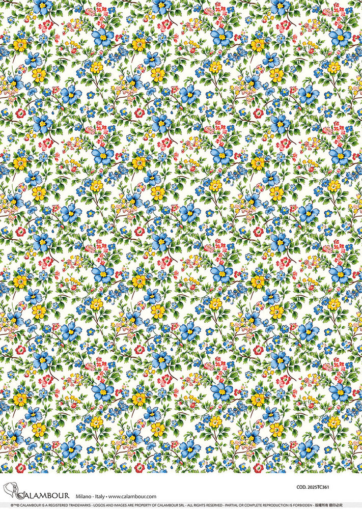 Spring Blue & Yellow Florals Pattern Rice Paper (2025TC361) - Calambour