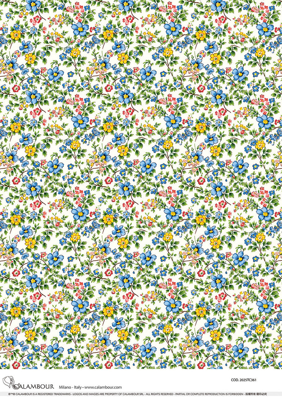 Spring Blue & Yellow Florals Pattern Rice Paper (2025TC361) - Calambour