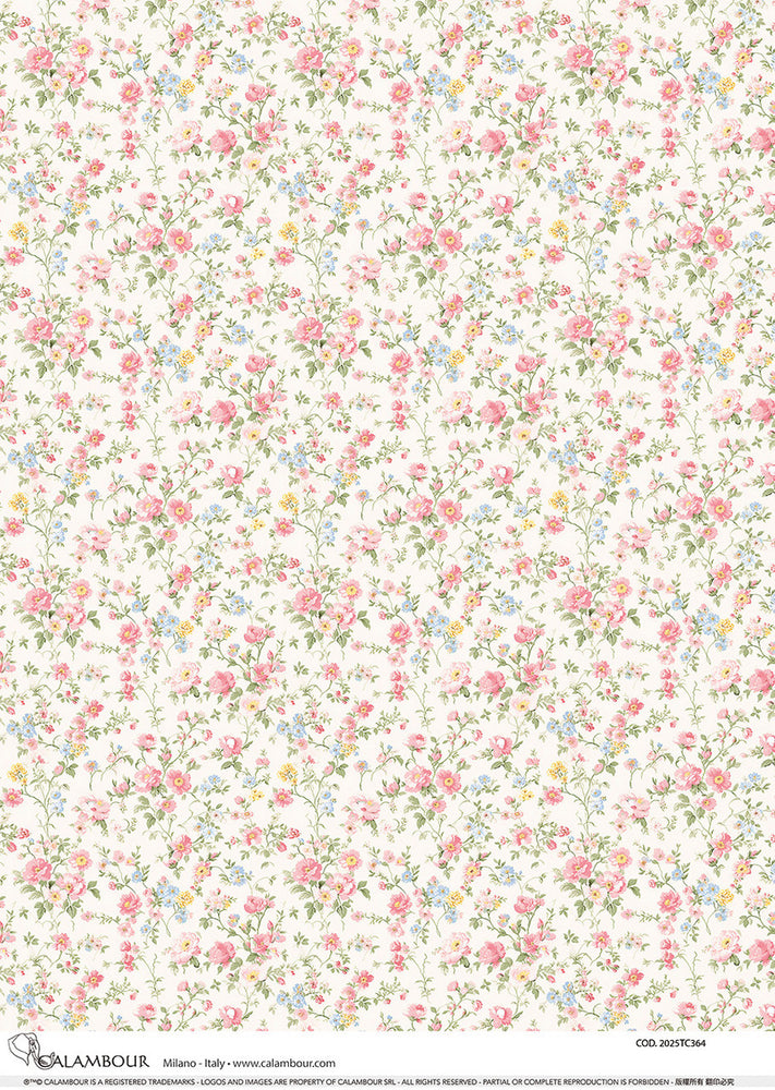 Spring White & Soft Pink Florals Pattern Rice Paper (2025TC364) - Calambour
