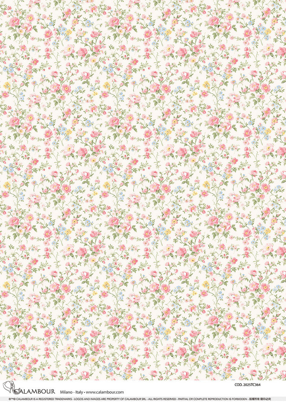 Spring White & Soft Pink Florals Pattern Rice Paper (2025TC364) - Calambour