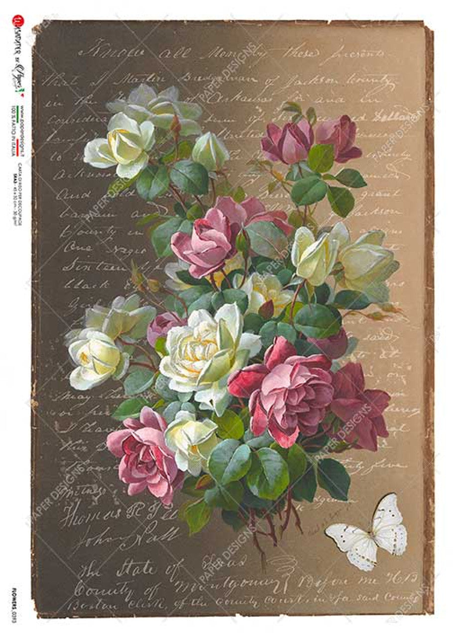 Pink & White Vintage Bouquet Rice Paper - Paper Designs