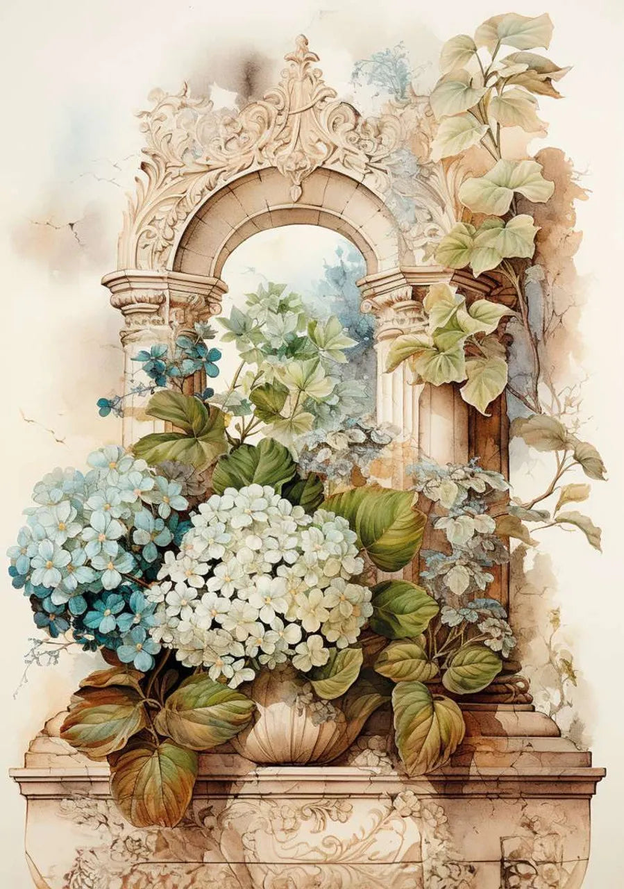 Nostalgia 2 Hydrangea Entryway Rice Paper - LaBlanche