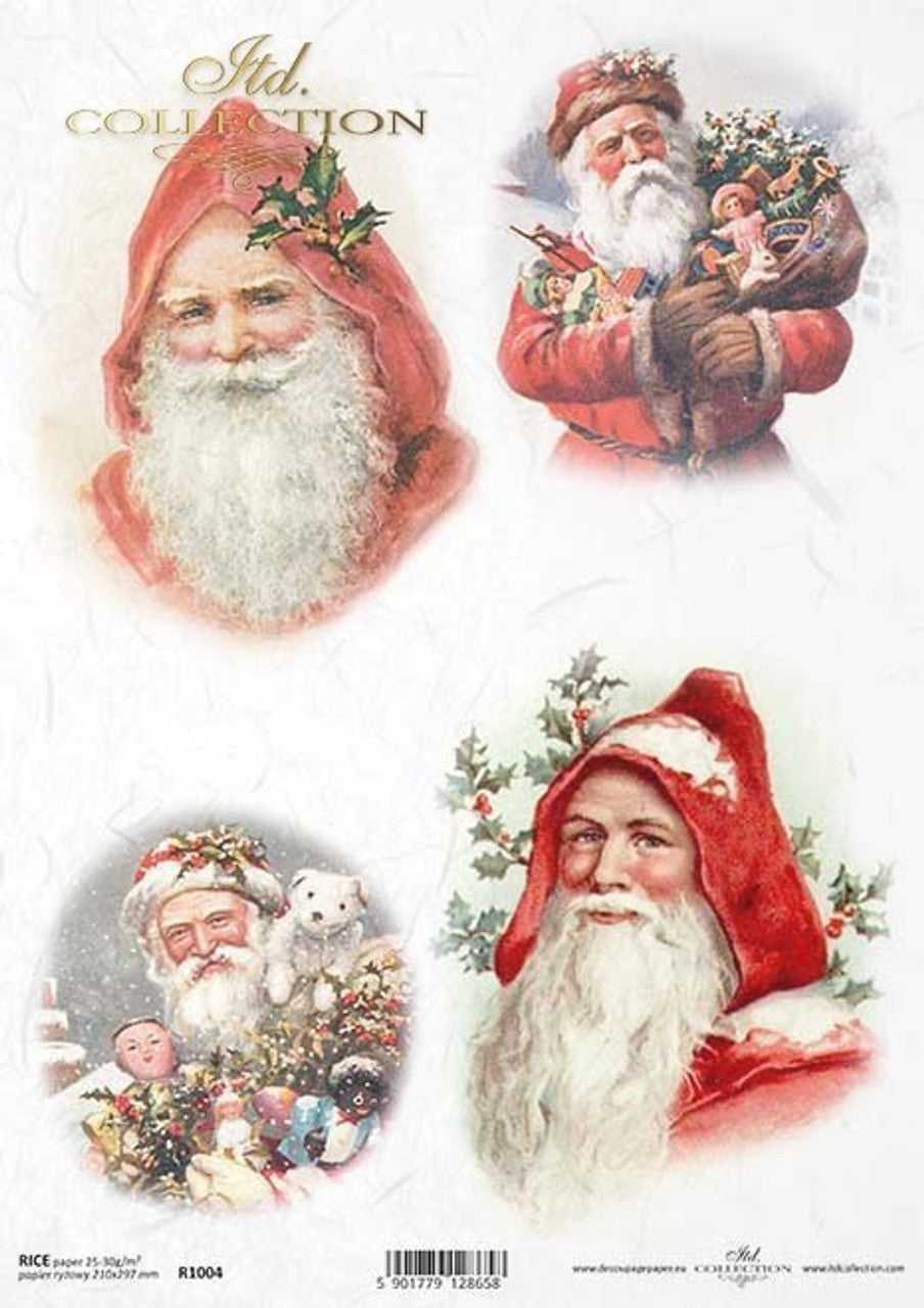 Vintage Santa Ornament 4 Pack (R1004) Rice Paper- Decoupage Queen