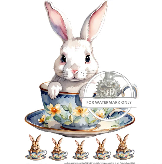 Bunny in a Teacup Rice Paper (DC323) - Decoupage Central