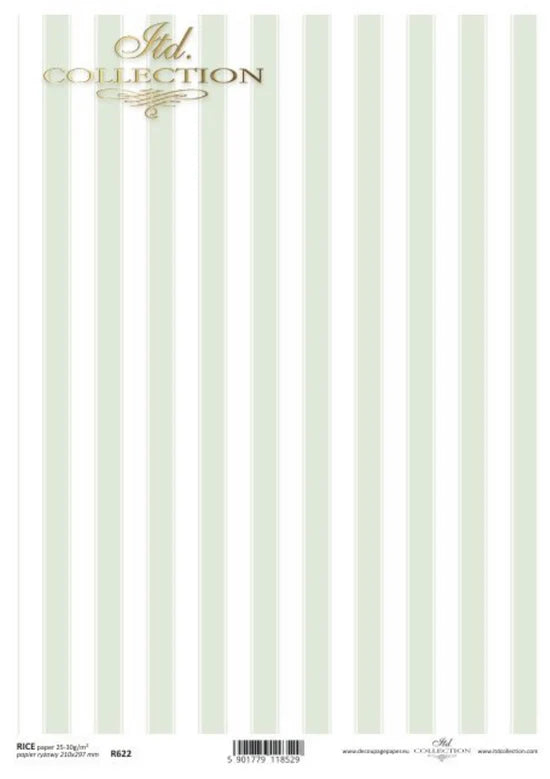 Shabby Pastel Green French Stripe Rice Paper (R0622) - ITD Collection