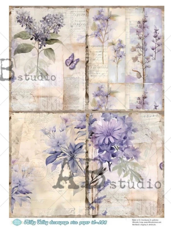 Milky Valley, Lilac & Lavender Squares (#ID186) Rice Paper - AB Studios