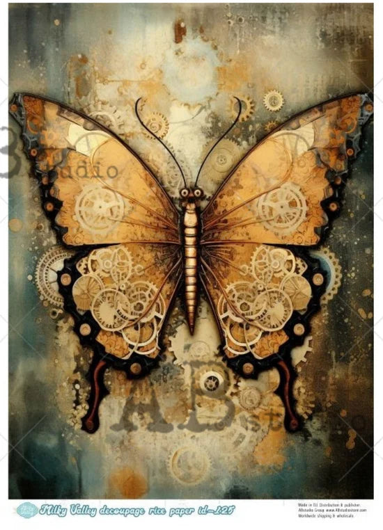 Mechanical Butterfly (#ID125) Rice Paper - Milky Valley