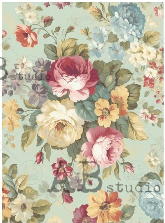 Milky Valley, Mint Green Cottage Rose (#ID159) Rice Paper - AB Studios