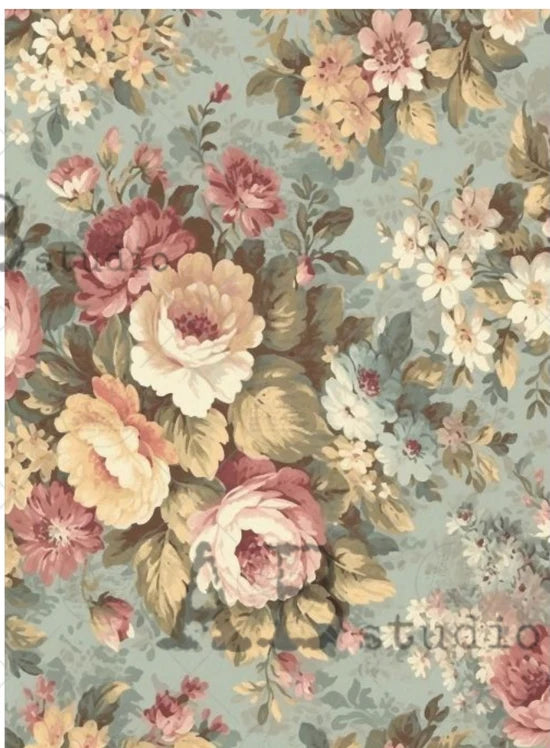 Green Vintage Floral Background (#ID171) Rice Paper - Milky Valley