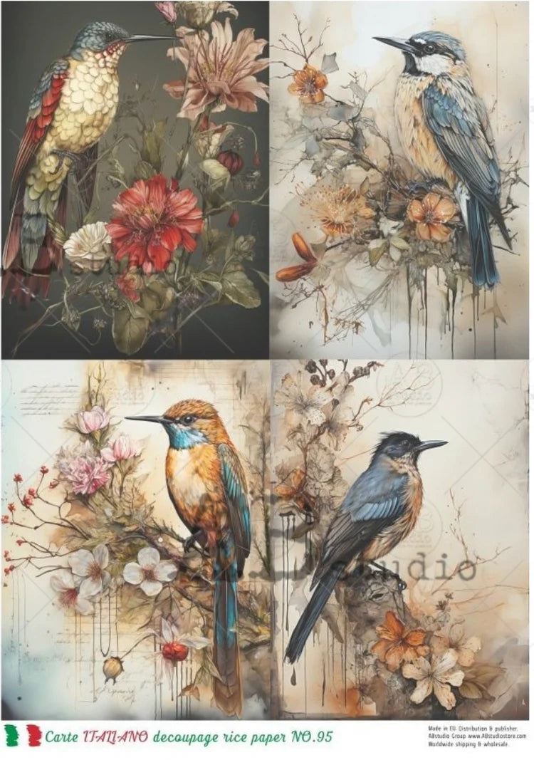 Dramatic Birds Quad (#95) Rice Paper- Carte Italiano