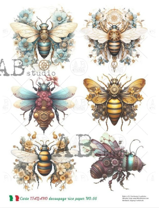 Mechanical Bees Multi (#66) Rice Paper- Carte Italiano