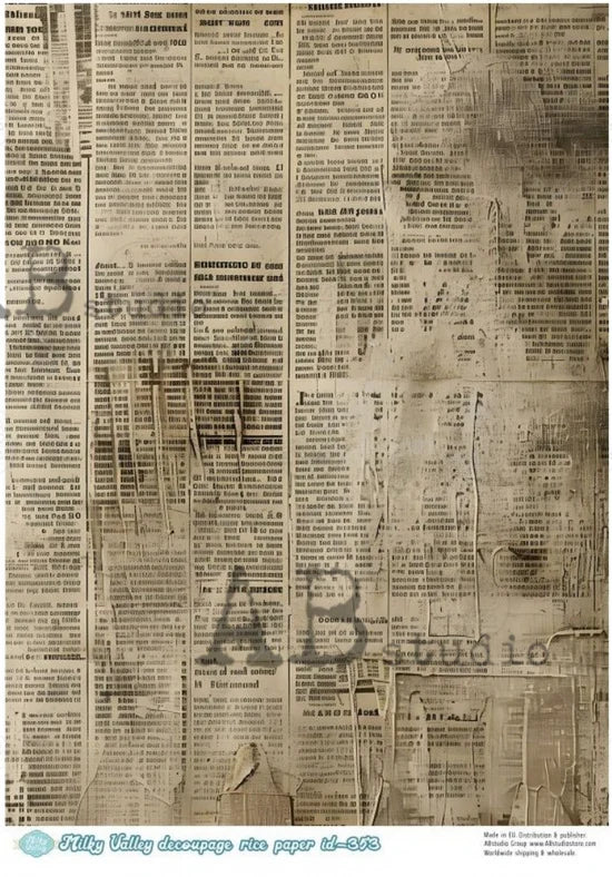 Milky Valley, Aged Old Newspaper Background (#ID353) Rice Paper - Decoupage Central