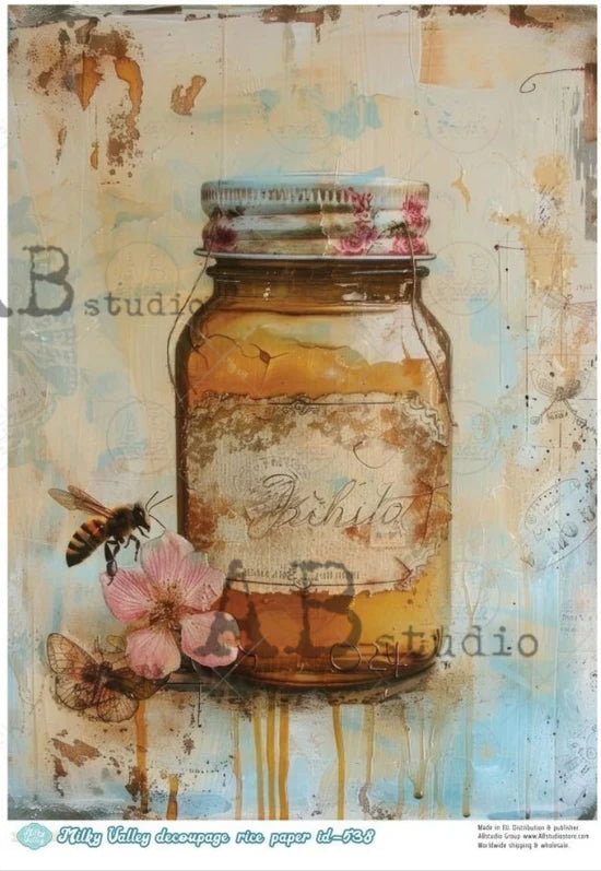 Milky Valley, Patina Honey Jar (#ID538) Rice Paper - Decoupage Central