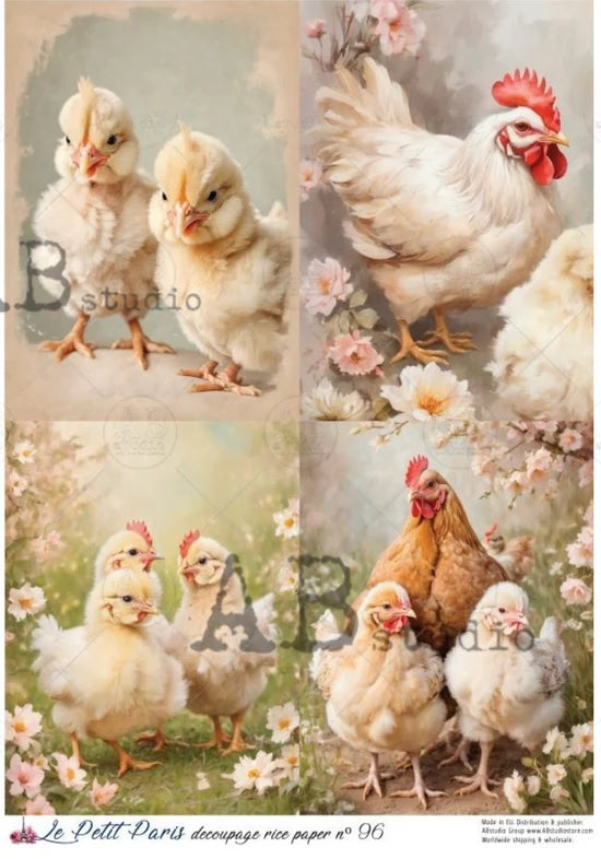 Fab Chicks Quad/Spring Chicks & Hens Rice Paper (96) - Le Petit Paris/AB Studios