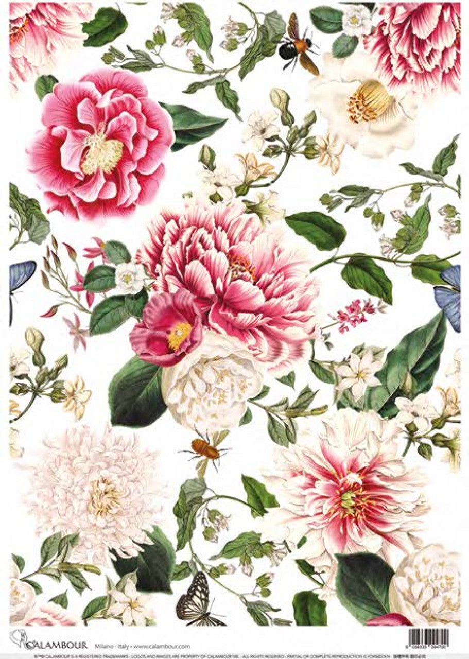 Pink & White Floral Pattern Rice Paper (TT 134) - Calambour