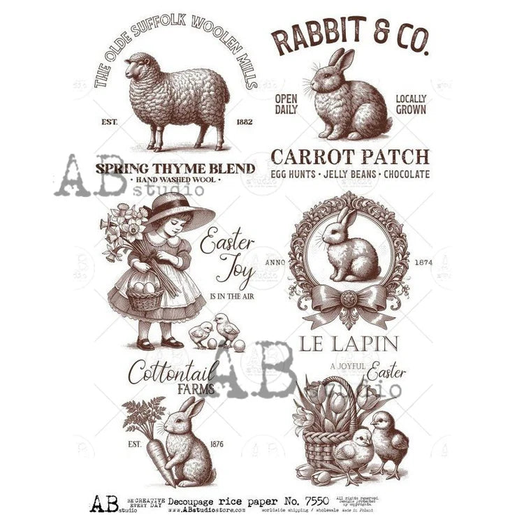 Vintage Easter Market Labels (#7550) Rice Paper - AB Studios