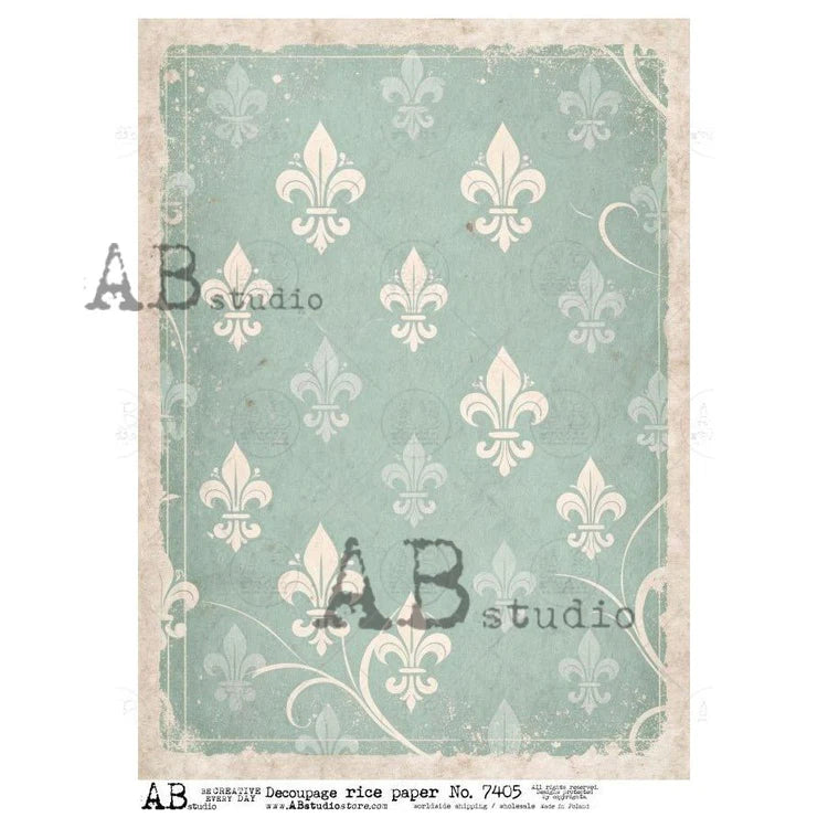 French Fleur de Lis in Sea Glass (#7405) Rice Paper - AB Studios