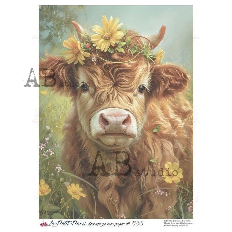 Bonny Highland Cow Rice Paper (535) - Le Petit Paris/AB Studios