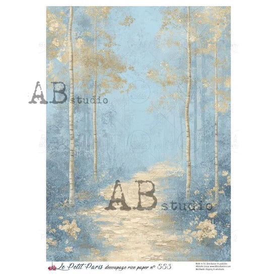 Blue Birchwood Path Rice Paper (553) - Le Petit Paris/AB Studios