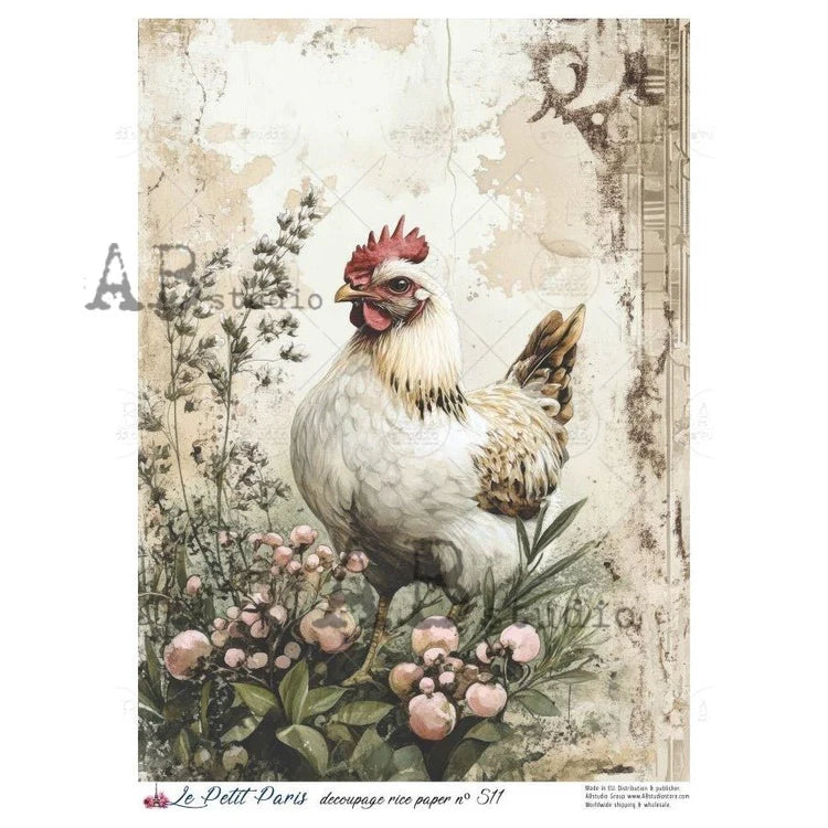 French Country Hen & Wild Berries Rice Paper (511) - Le Petit Paris/AB Studios