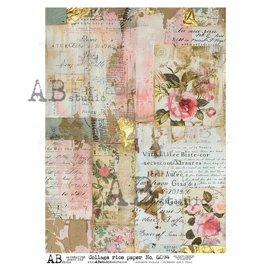 Shabby Collage Rice Paper (#6094) Rice Paper- AB Studios