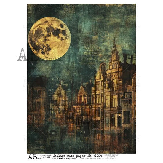 Moonrise Over Gothic Row (#6904) Rice Paper - AB Studio