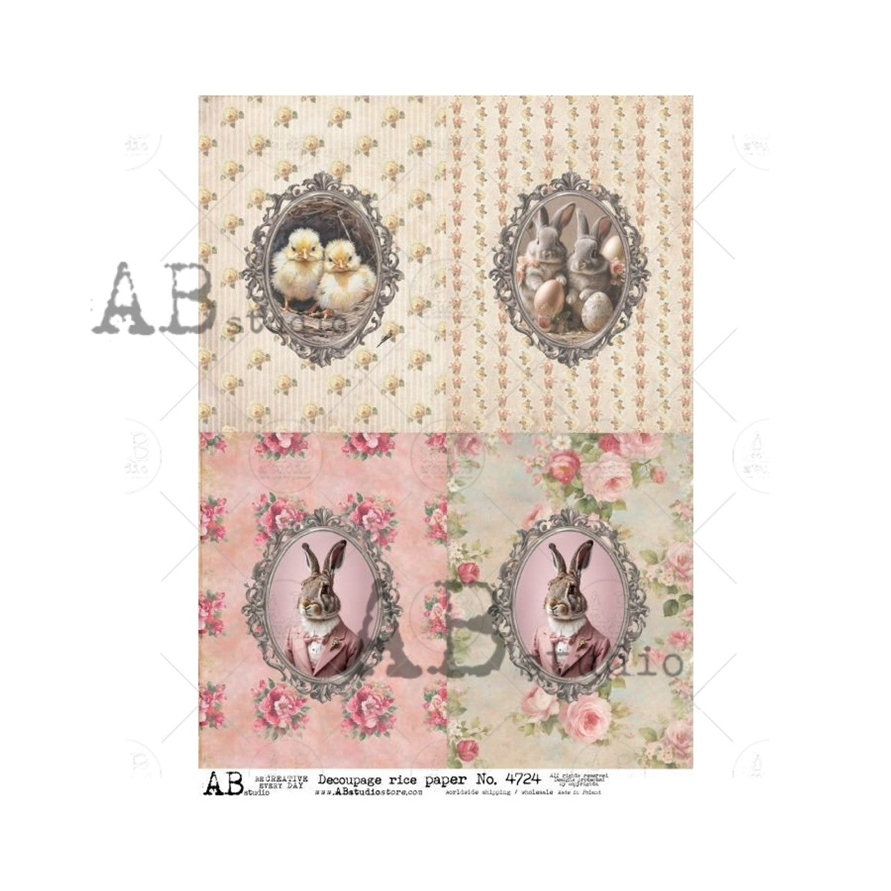 Shabby Chic Framed Easter Four Pack (#4724) Rice Paper- AB Studios Decoupage Queen