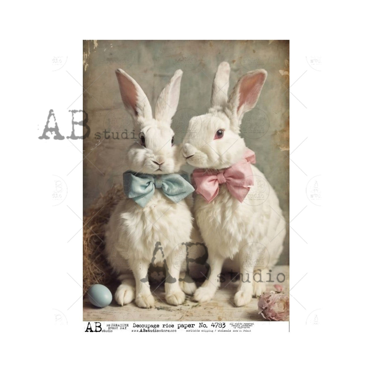 Girl & Boy Bunny (#4783) Rice Paper- AB Studios Decoupage Queen