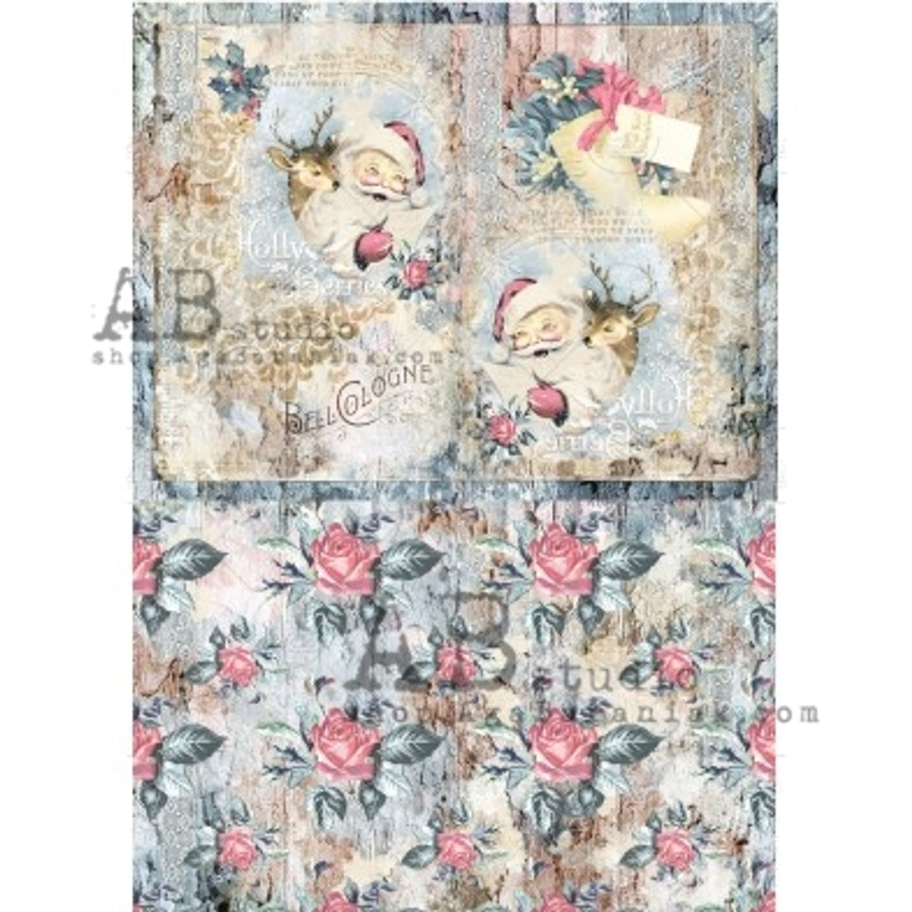 Shabby Santa & Roses 4 Pack Rice Paper (#0365) - Decoupage Queen