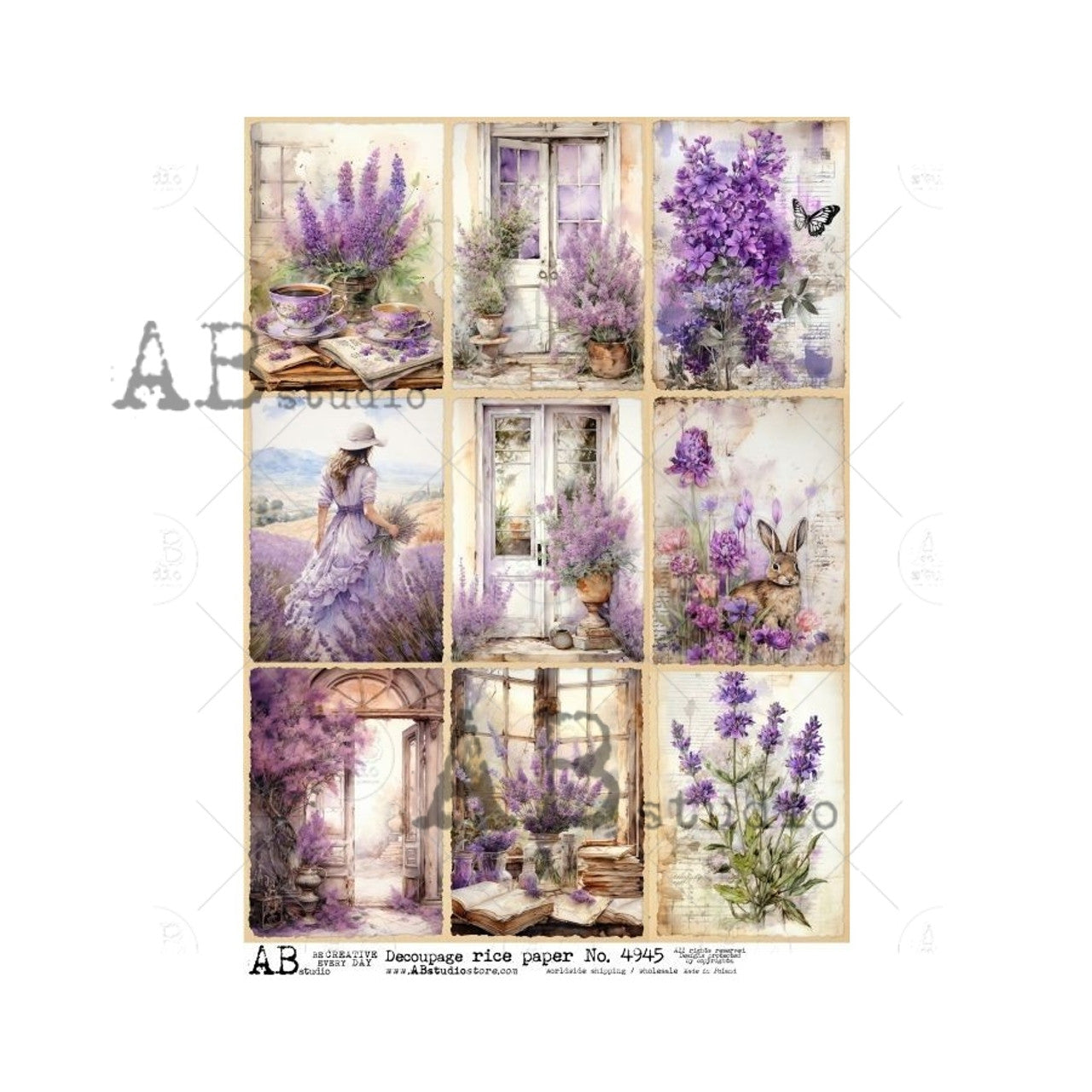 Nine Pack Lavender Minis (#4945) Rice Paper- AB Studios Decoupage Queen