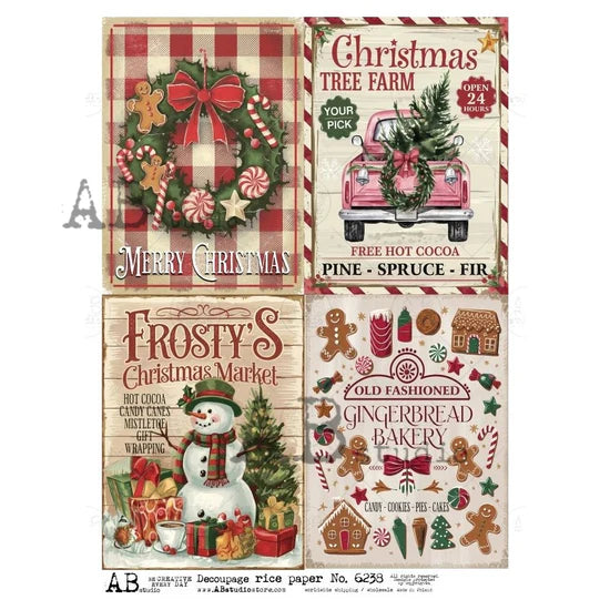 Christmas Sign Quad 3 (#6238) Rice Paper - AB Studio