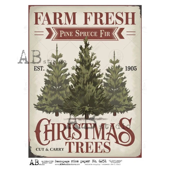 Farm Fresh Christmas Tree Sign (#6251) Rice Paper - AB Studio
