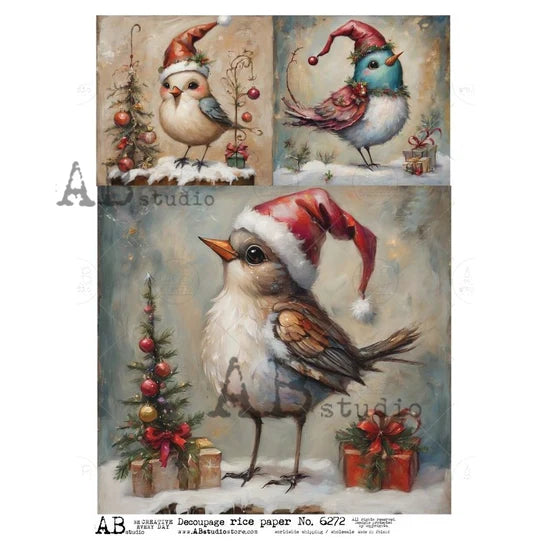 Christmas Bird Trio (#6272) Rice Paper - AB Studios
