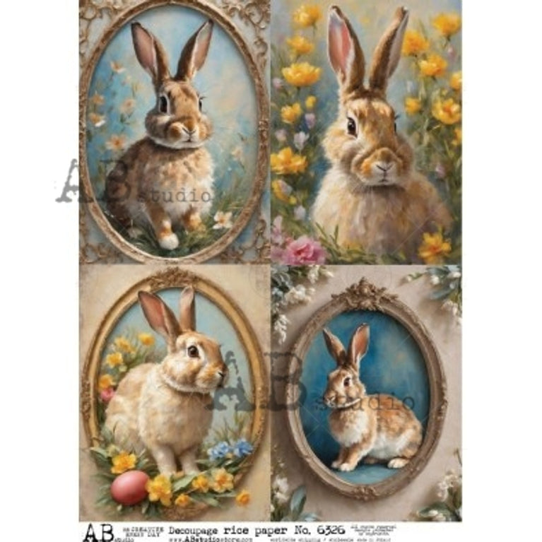 Four Oval Bunny Portraits(#6326) Rice Paper - AB Studios