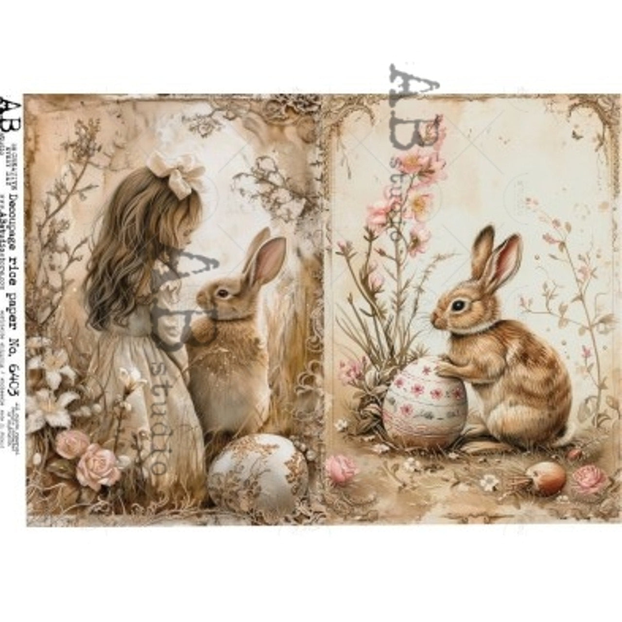 Girl with Easter Rabbit & Eggs 2 Pack (#6403) Rice Paper - AB Studios