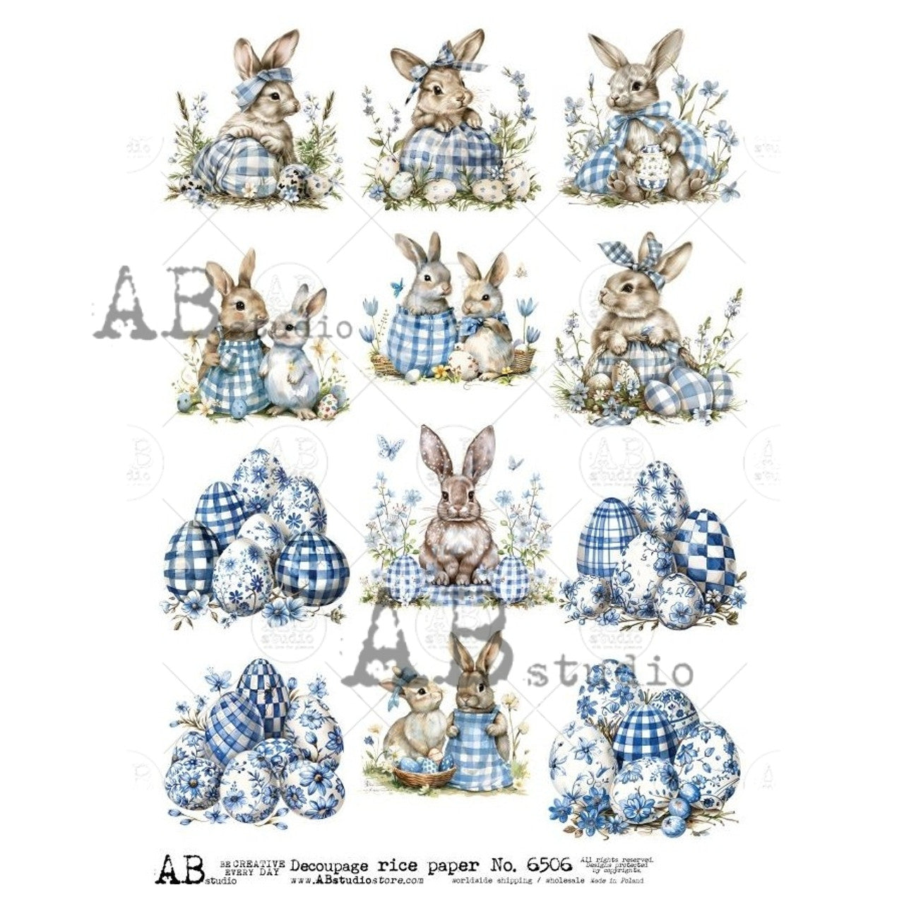 Blue Plaid Bunny Die Cuts (#6506) Rice Paper- AB Studios