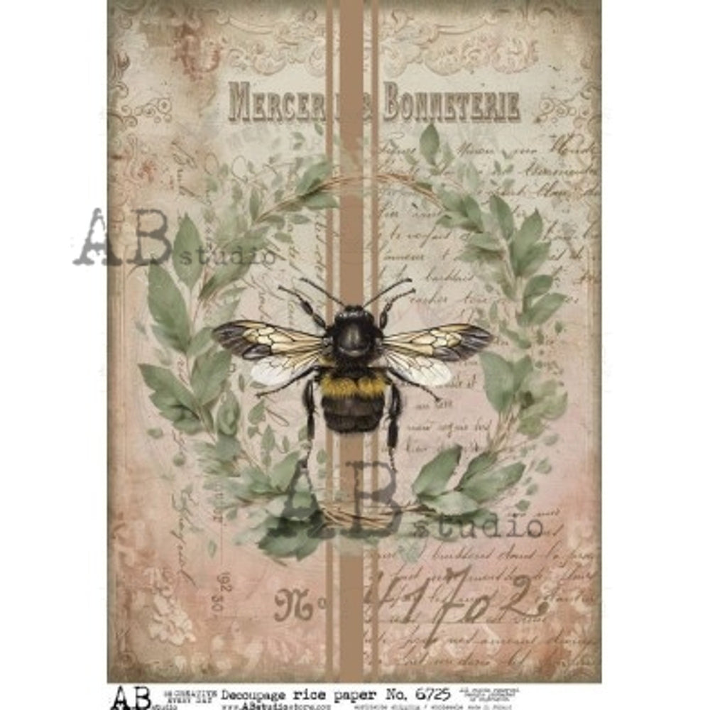 Vintage Bee & Laurel Wreath (#6725) Rice Paper - AB Studios