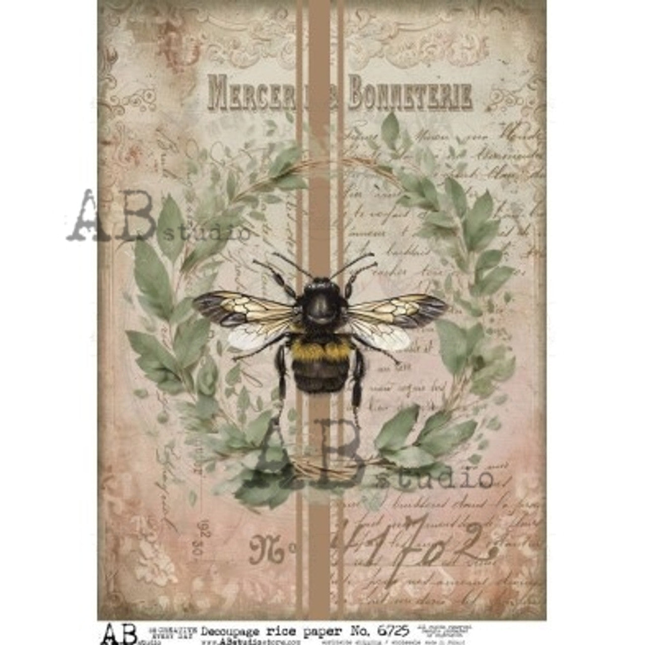 Vintage Bee & Laurel Wreath (#6725) Rice Paper - AB Studios