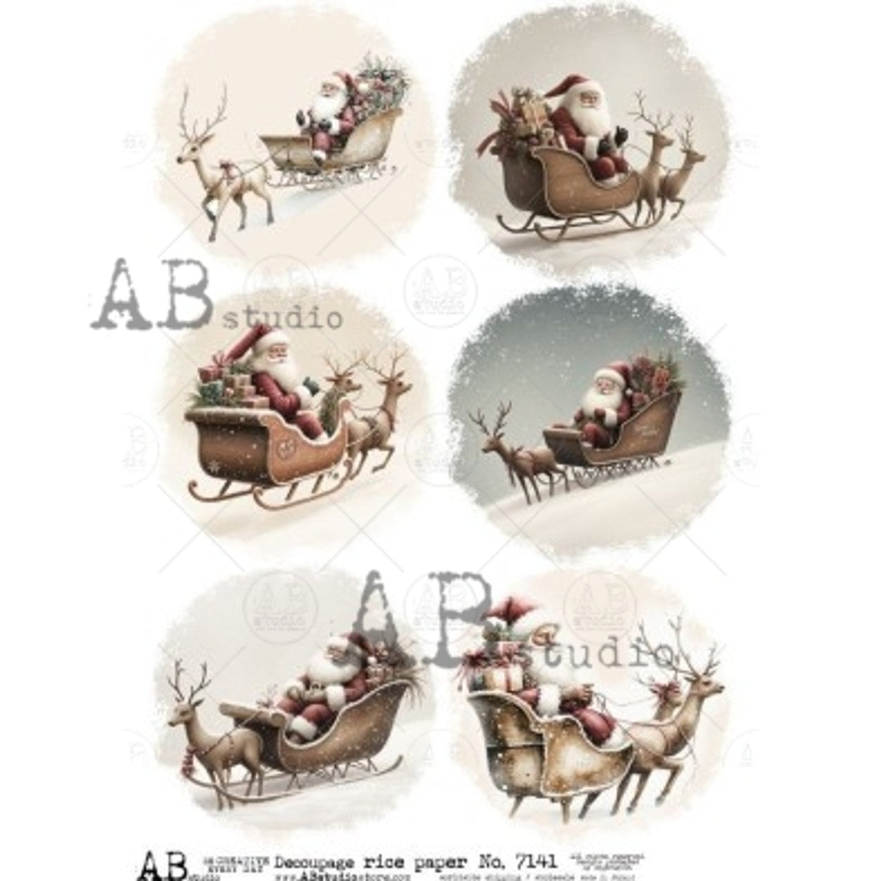 Santa in Sleigh with Reindeer (#7141) Rice Paper- AB Studios Decoupage Queen