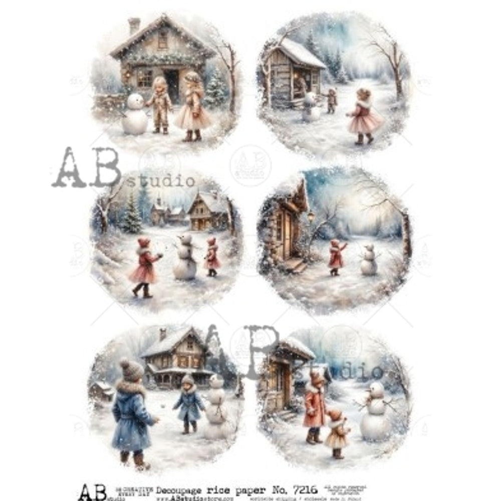 Children & Snowmen (#7216) Rice Paper- AB Studios