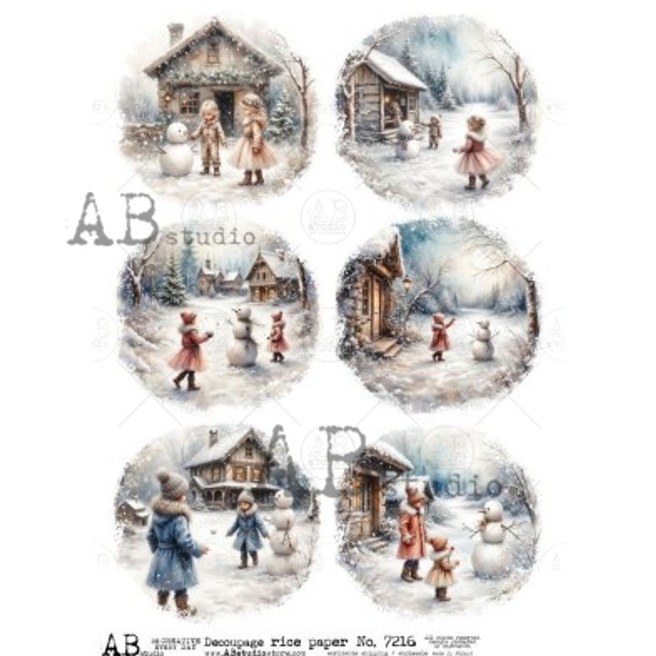 Children & Snowmen (#7216) Rice Paper- AB Studios